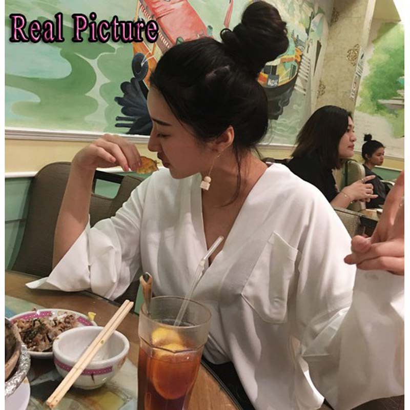 FREESHIP ĐƠN 99K_ Women's style V-necked long-sleeved single-colored long sleeves Blouse | BigBuy360 - bigbuy360.vn