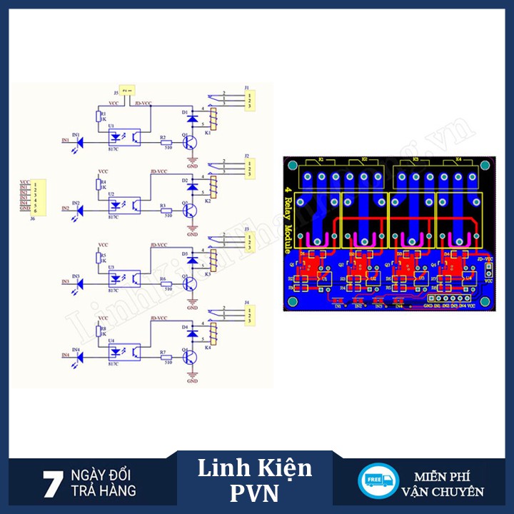 ✅ [BẢO HÀN 6 THÁNG] Module relay 5V 4 kênh đóng cắt mạch điện 220V 10A có cách ly quang