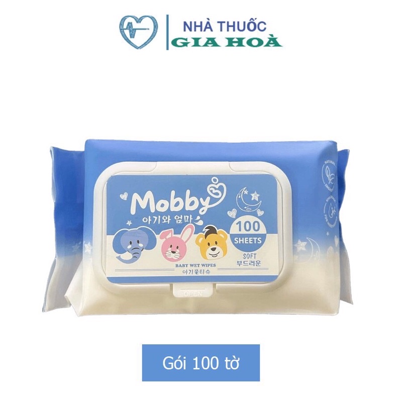 Khăn ướt Mobby - Khăn giấy ướt không mùi, an toàn cho bé - Gói 100 tờ