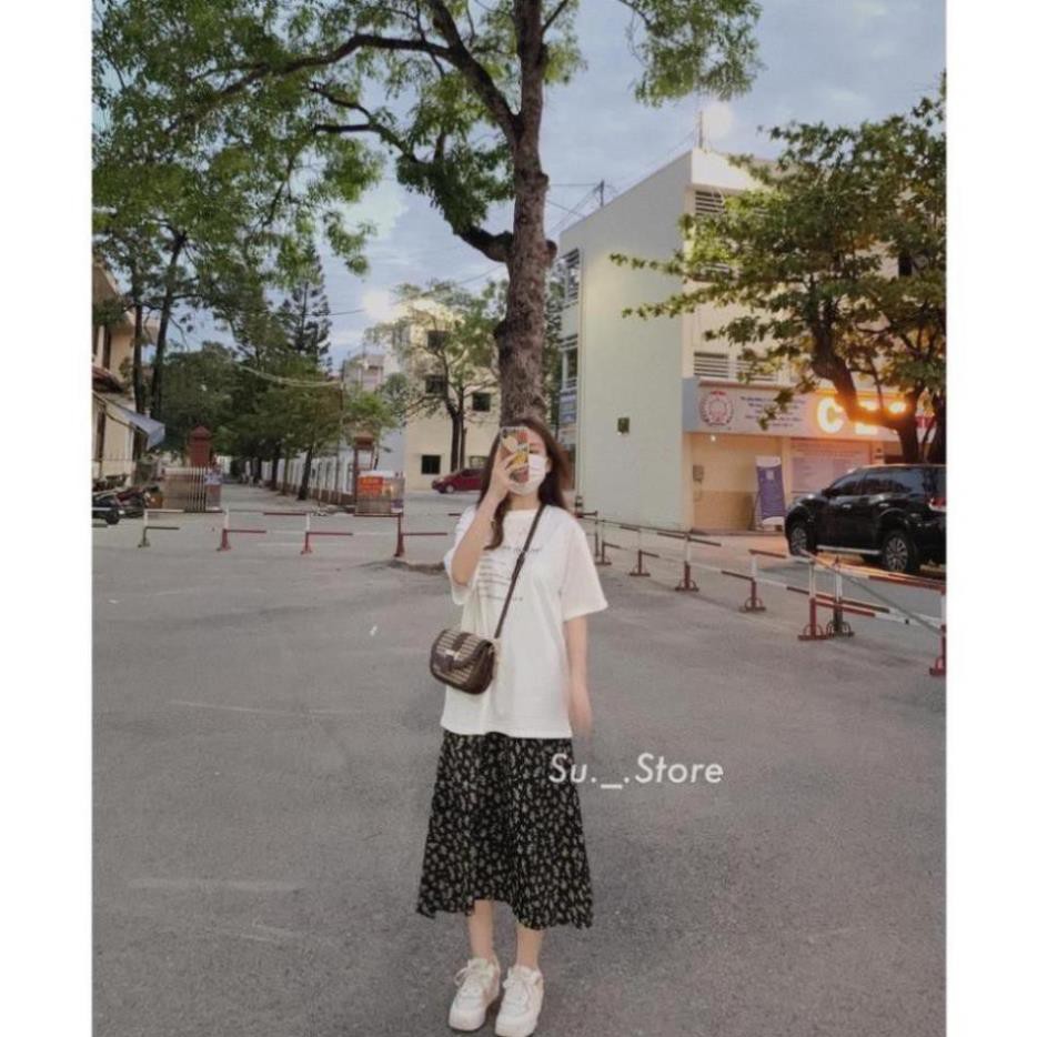 Chân váy xòe dáng dài phong cách vintage và áo phông chữ thời trang BANAMO FASHION 591 | BigBuy360 - bigbuy360.vn
