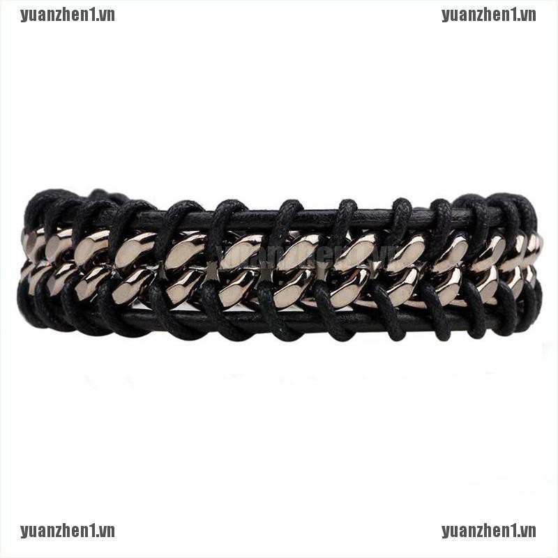 [yuanzhen1] Vòng Tay Da Bện Phong Cách Punk Cổ Điển Cho Nam