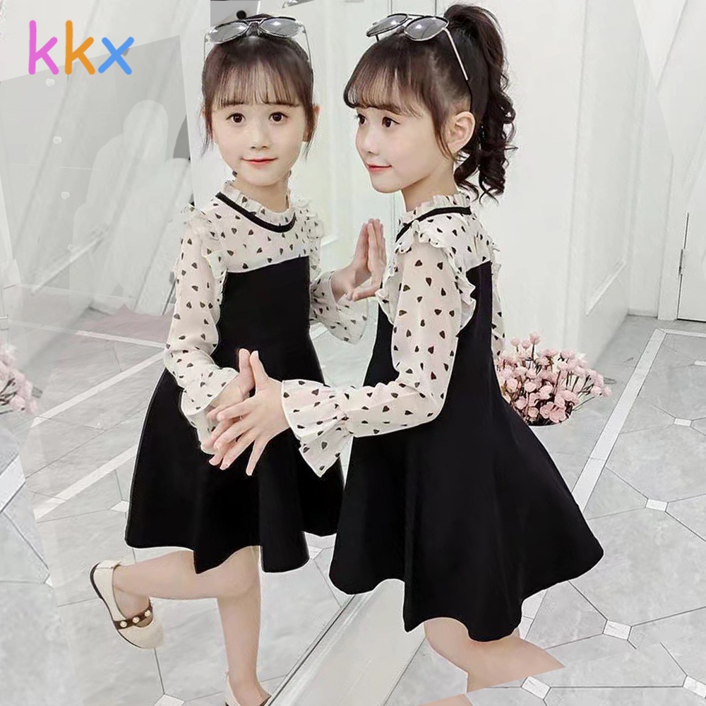 Kkx Đầm Tay Dài Hoạ Tiết Chấm Bi Phong Cách Hàn Quốc Thời Trang Mùa Hè Dành Cho Bé Gái 4 6 12 5 11 7 8 10 9 3-13 Tuổi 005