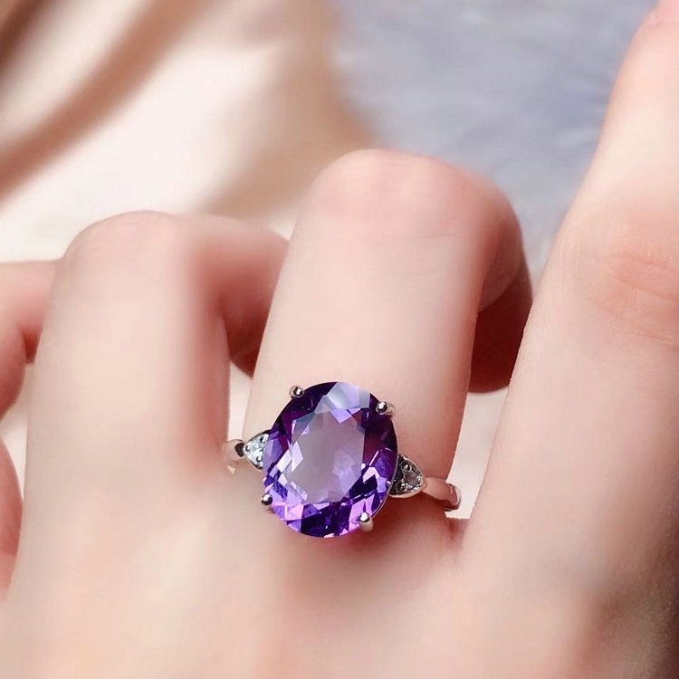 Nhẫn Hở Đính Đá Thạch Anh Tím Thiết Kế Mới