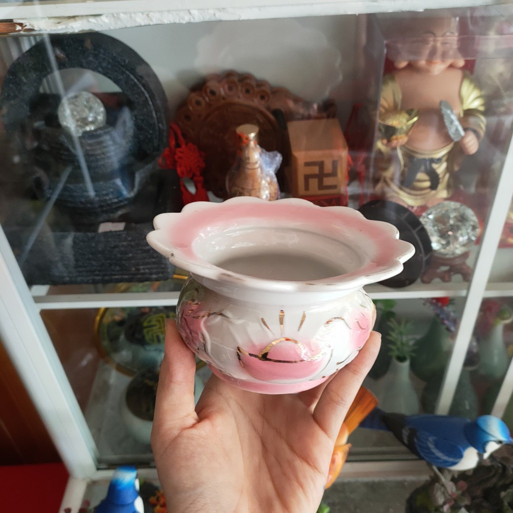 Lư hương gốm Hồng sen(2 mẫu) không vành, có vành