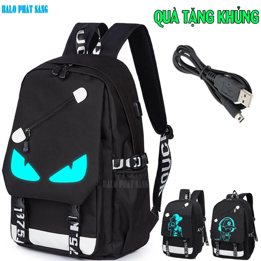 Balo nam nữ đi học thời trang phát sáng ban đêm hình Mắt cá tính - TẶNG cáp sạc USB - Cặp đi học siêu HOT 2021