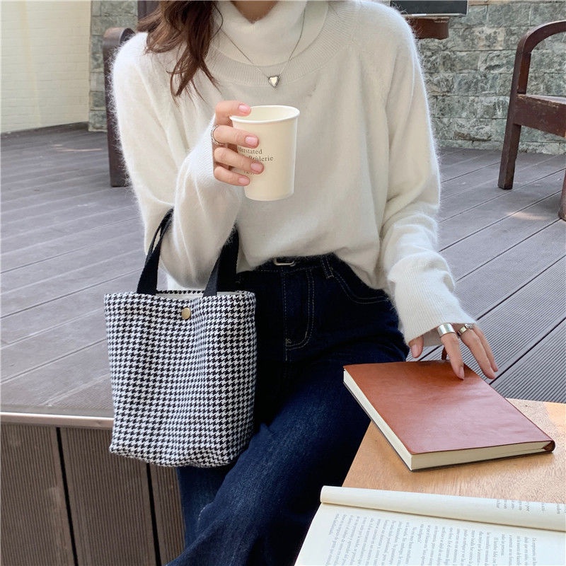 Túi Vải canvas Họa Tiết Sọc Ca Rô Thời Trang Xinh Xắn Cho Nữ