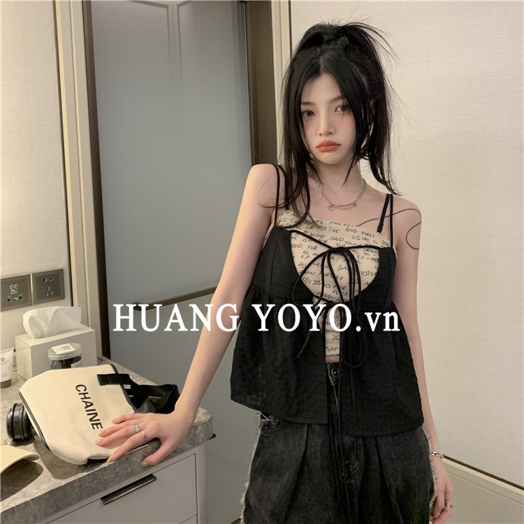 HUANG YOYO  Set Áo Hai Dây Và Áo Khoác cardigan Thời Trang Hàn Quốc Cho Nữ