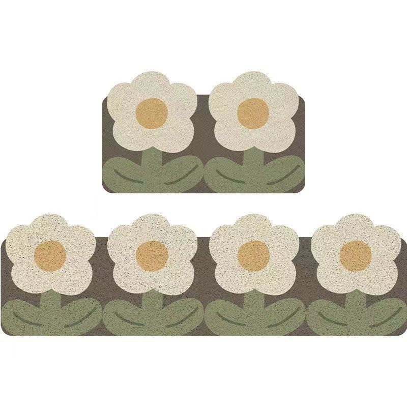 Thảm Lót Sàn Nhà Bếp Bằng Lụa Pvc Hình Tròn Họa Tiết Hoa Chống Bám Bẩn / Thấm Nước / Dầu / Trượt Tiện Dụng