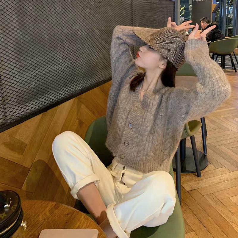 Áo khoác cardigan dệt kim SUXI tay dài cổ chữ V dáng rộng phong cách thời trang Hàn Quốc mới