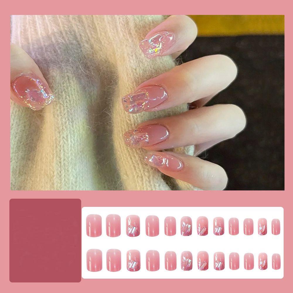 Hộp 24 Móng Tay Giả Ngắn / Tròn / Vuông Có Thể Tháo Rời MIHAN1