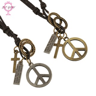Vòng cổ choker da PU mặt kí hiệu hòa bình phong cách retro