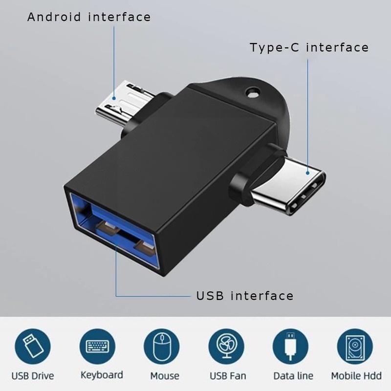 Đầu Đọc Thẻ Nhớ USB Sang USB C 2 Trong 1 OTG Bằng Hợp Kim Nhôm Di Động Tiện Dụng