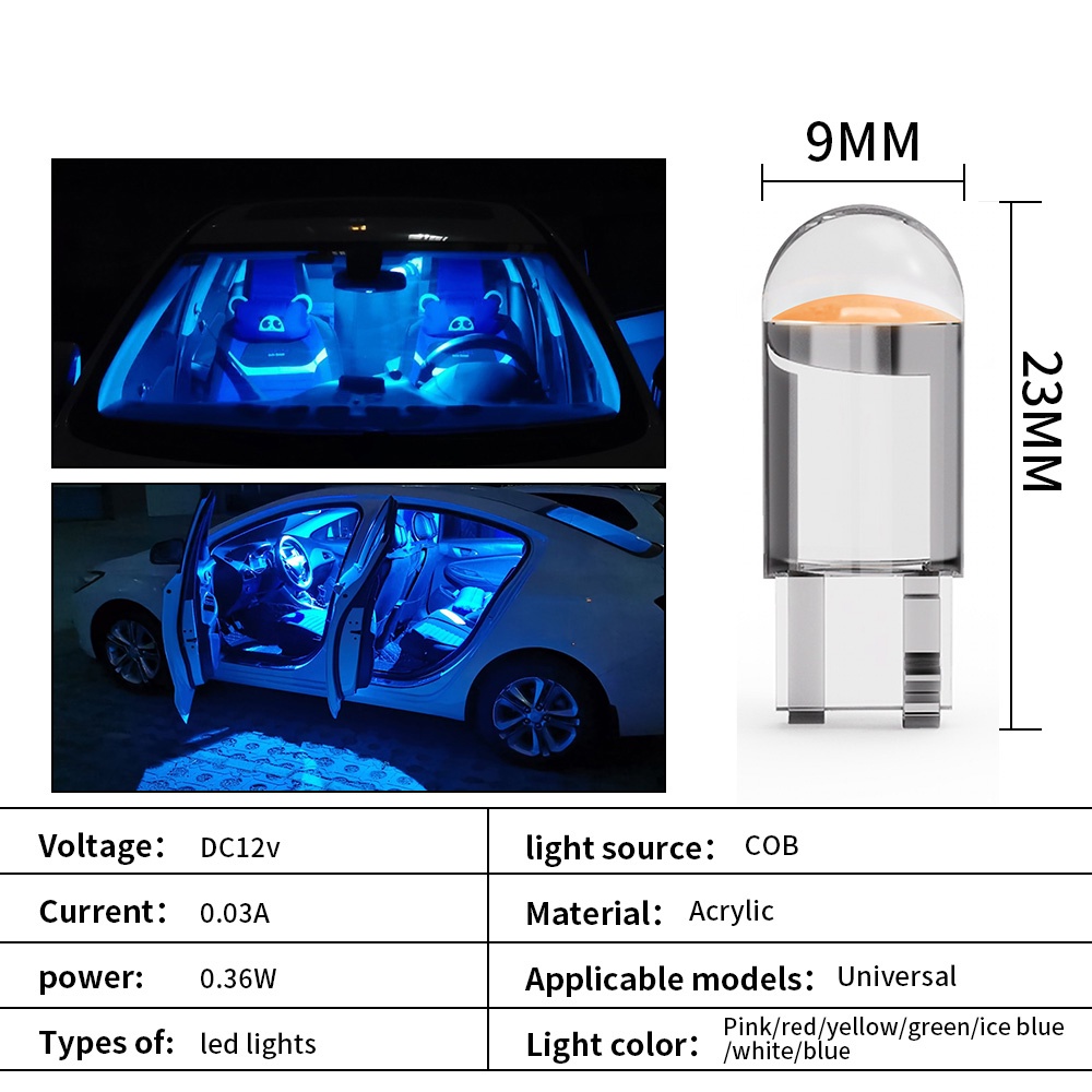 Set 10 Đèn Led T10 W5W COB 12V Ánh Sáng Trắng Chống Thấm Nước Dành Cho Ô Tô Đèn biển số ô tô T10