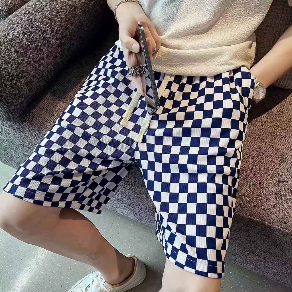 Quần Short Dáng Rộng Suông Họa Tiết Caro Trẻ Trung Hợp Thời Trang Cho Nam
