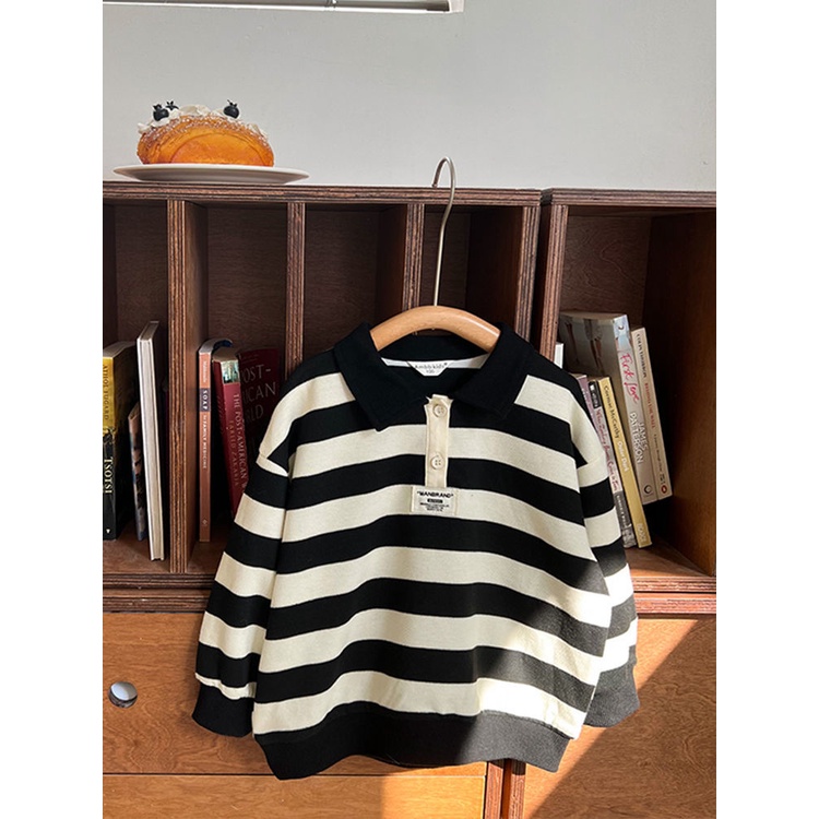Áo Sweater Polo Dáng Rộng Kẻ Sọc Thời Trang Mùa Thu 2022 Cho Bé Trai