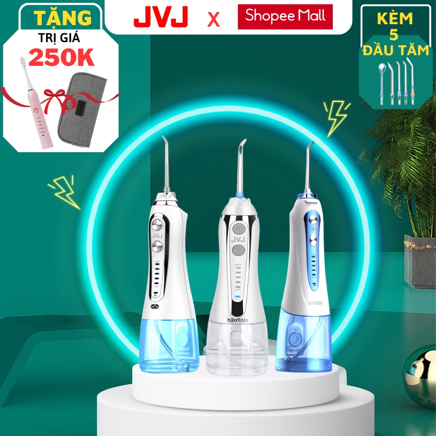 Máy tăm nước cầm tay cao cấp JVJ HF-9P/ HF-2/ HF-6P, dung tích 300ml chống thấm nước IPX7, làm sạc kẽ răng – BH 12 tháng
