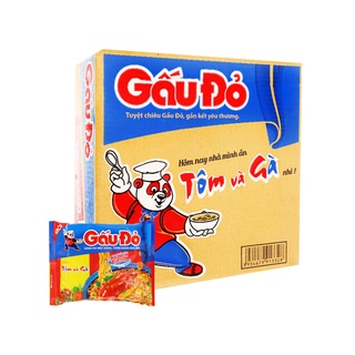 Thùng mì Gấu Đỏ tôm và gà 30 gói date mới