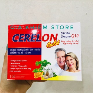 ( SẢN PHẨM NÀY KHÔNG PHẢI LÀ THUỐC) Cerelon Gold bổ não , tăng cường trí nhớ Hộp 100 viên