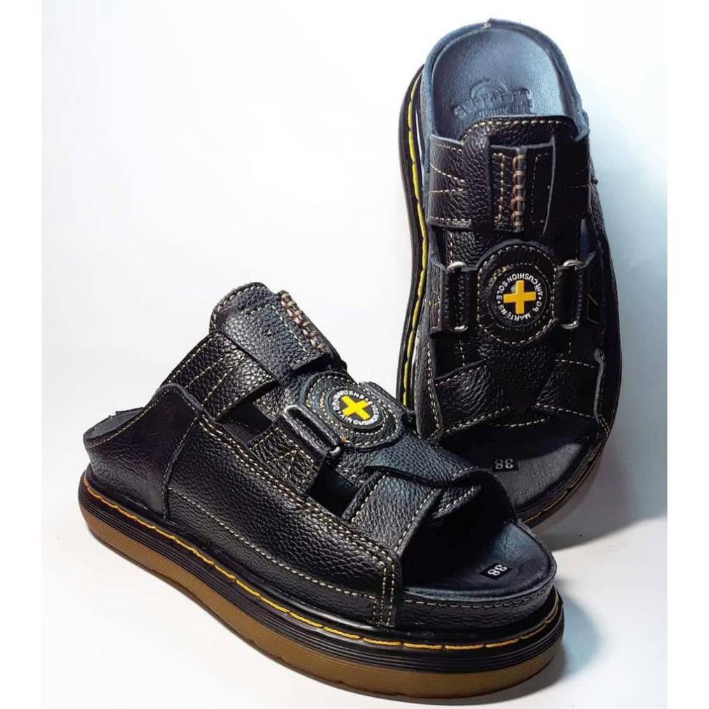 Dép Nam quai ngang Doctor Dr.Martens da bò cao cấp hàng VNSX - Đế Lót Da Bò - Mã D3