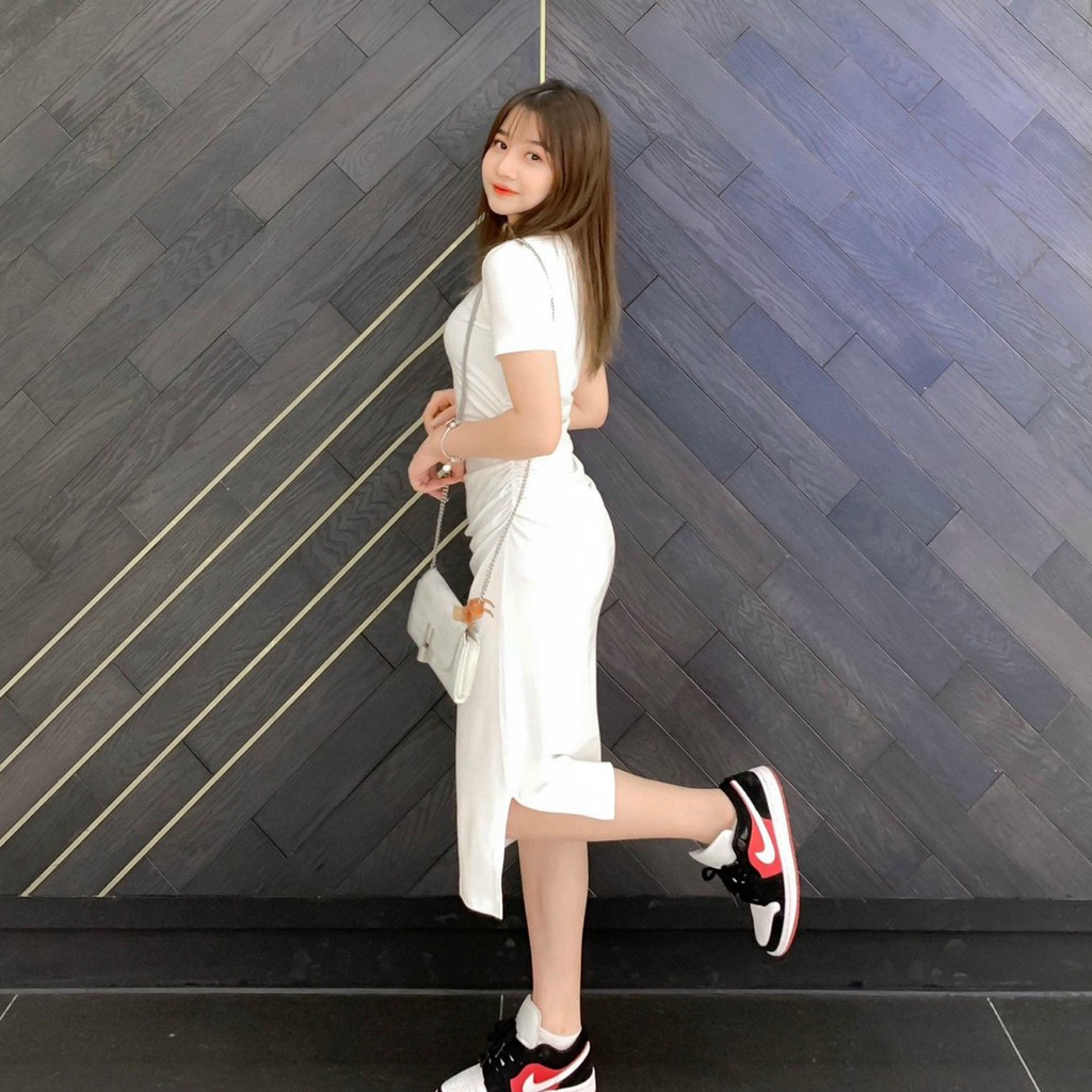 [MẪU MỚI] Đầm Body Tay Ngắn Nhún Sườn Phorm dài Thun Borip Thích Hợp Mặc Đi Tiệc Đi Làm Đi Chơi