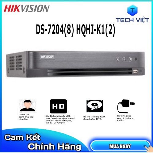 [HÀNG CHÍNH HÃNG] Đầu ghi hình 4/8 kênh camera HIKVISION DS-7204(8) HUHI-K1(2)/B 4/8 Kênh 5Mp chính hãng