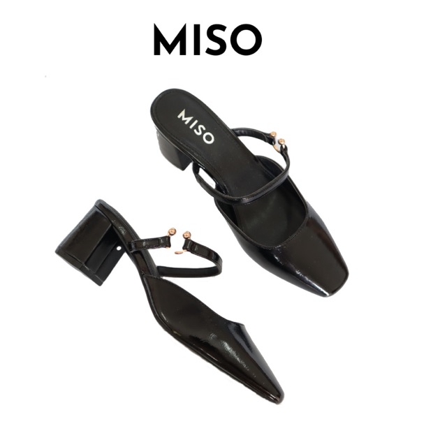 Guốc cao gót nữ thời trang dáng sục Mules bít mũi quai ngang gót trụ cao 5cm đi làm dạo phố MISO M032