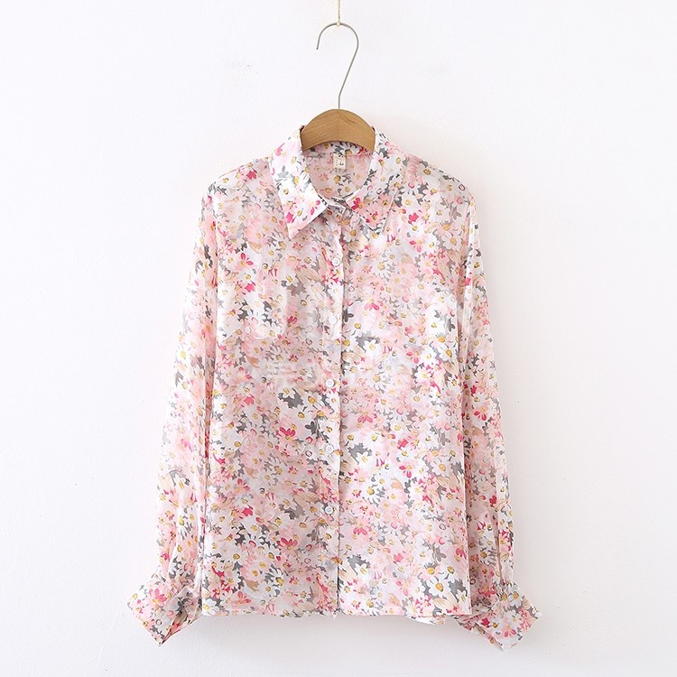 【🔥Spot sale🔥】【Free KN95】Embroidered blouse 2021 new female fashion wild Western style chiffon shirt female lantern sleeve shirt female Autumn and winter Korean version of the new all-match slim solid color Korean style fashion lapel loose wil