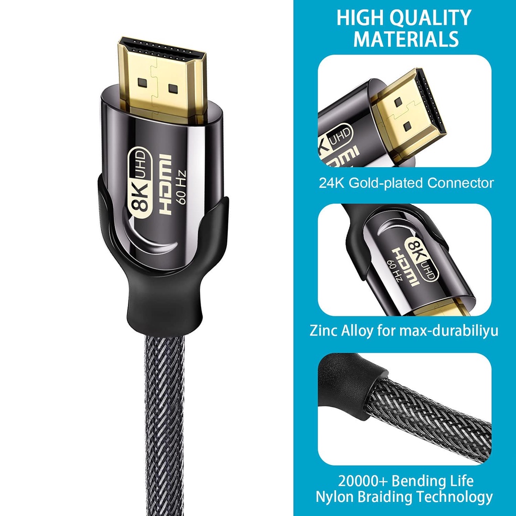 Dây HDMI 2.1 8K UHD 48Gbps ID H2H211 Bện Lưới, Đầu Metal Mạ Vàng Cao Cấp - BH 24T Chính Hãng