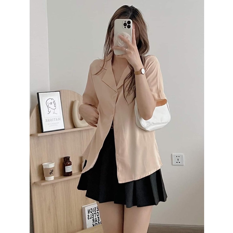 Áo Sơ Mi Trơn Cổ Vest Cộc Tay Basic Nhiều Màu, Labibi