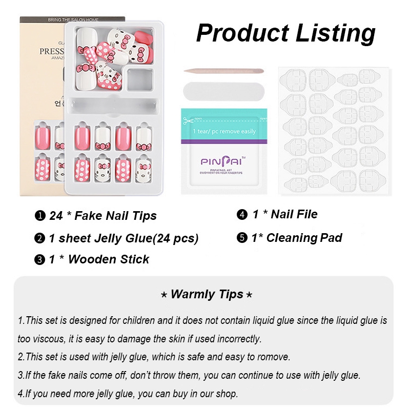 Bộ móng tay giả họa tiết hình Hello Kitty đáng yêu cho bé