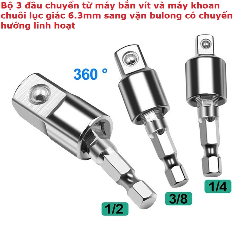 Bộ 3 chân chuyển cho máy bắn vít và máy khoan sang vặn khẩu các cỡ 1/2 1/4 3/8, xoay 360 độ linh hoạt