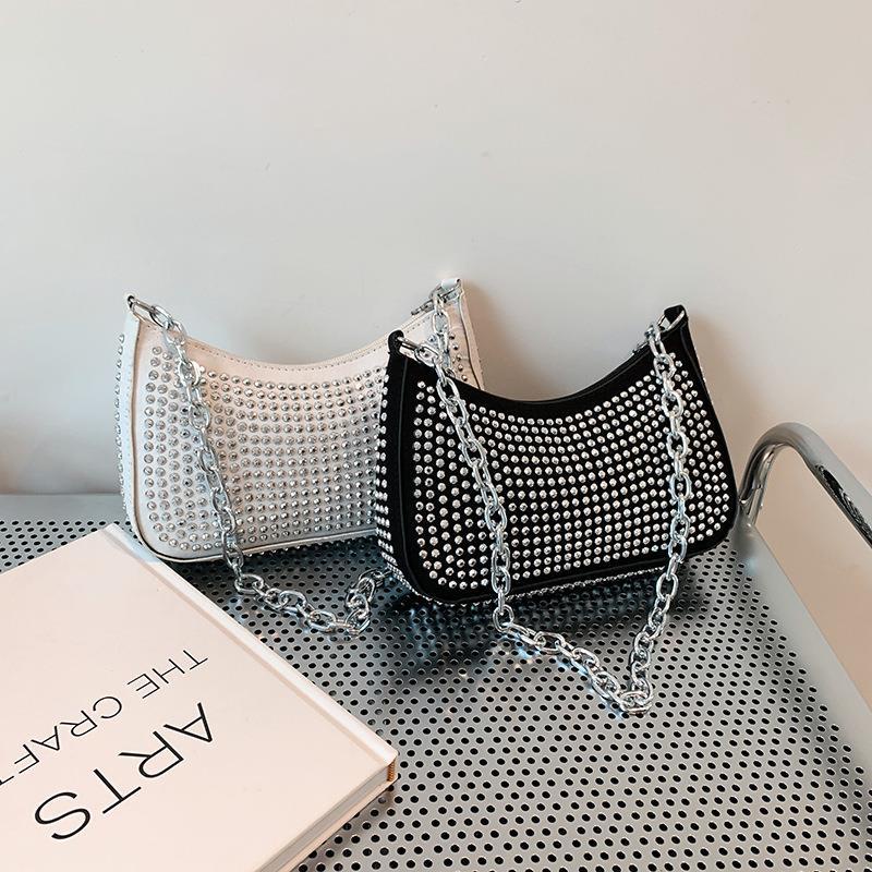Túi Xách JASMIN NOIR Đeo Chéo Đính Đá Hình Bán Nguyệt Thời Trang Cho Nữ