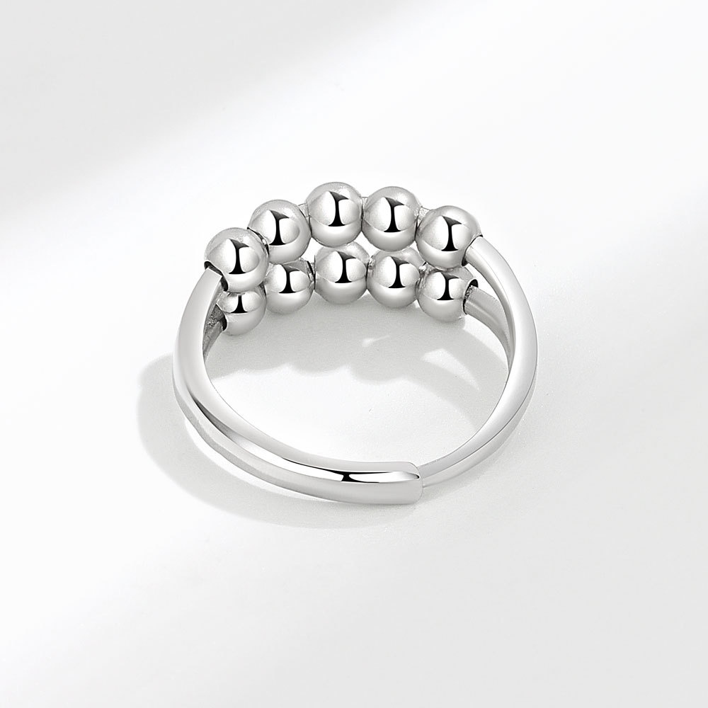 Nhẫn Hở Hai Lớp Phối Hạt Tròn Thông Minh Phong Cách Retro Cho Nữ