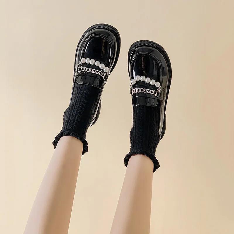 [ORDER 7-15ngày] Giày nữ oxford Lolita dây XÍCH mix dây NGỌC sang chảnh cao 3,5CM phong cách Hàn siêu cá tính