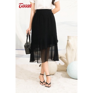 Chân váy voan ngựa đen, nhún tầng, xòe lệch Toson 34026Y62