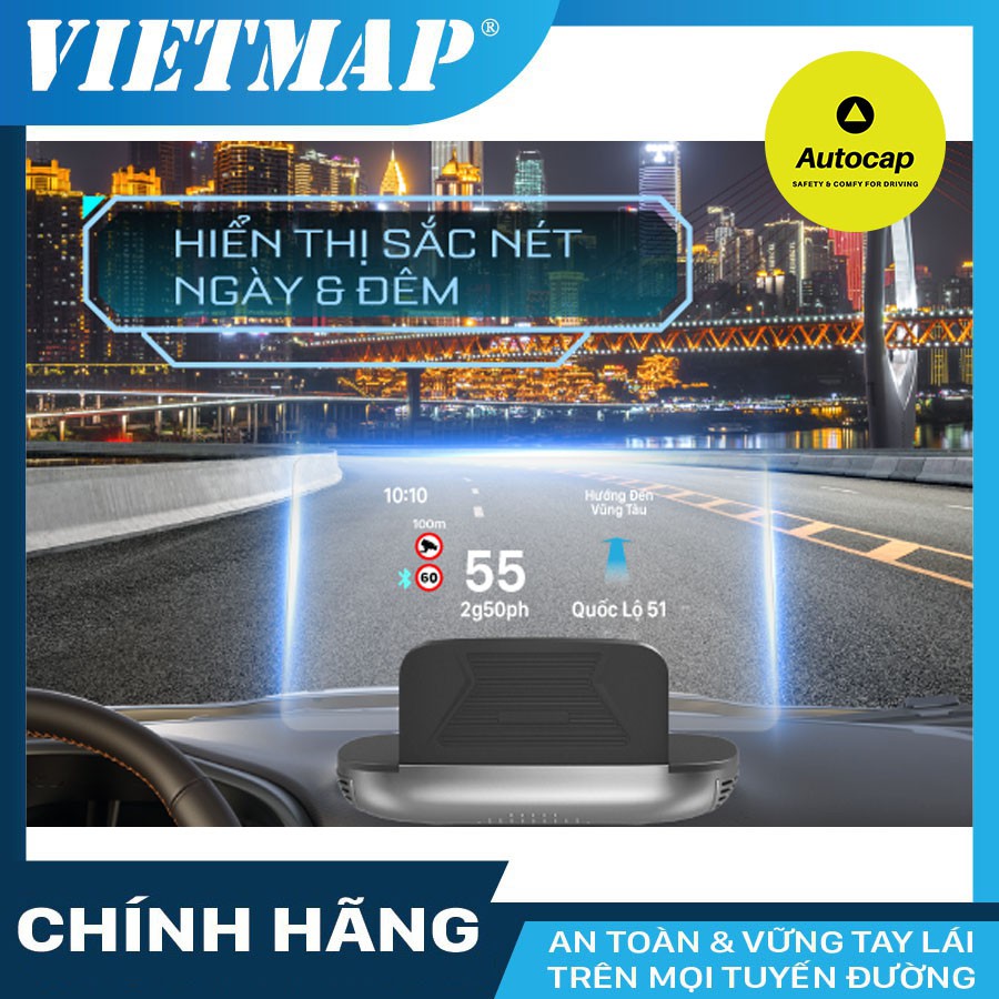 VIETMAP HUD H1AS Màn Hình Hiển Thị Thông Tin Xe Hơi có Cảnh báo thông tin giao thông dẫn đường và theo dõi áp suất lốp