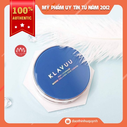 Phấn Nước Cushion Klavuu Blue Pearlsation High Coverage Marine Collagen Aqua Xanh Che Phủ Cao 12g