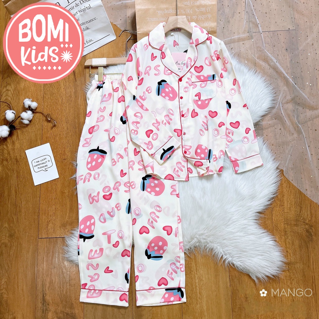 [ 17kg - 40kg ] Đồ Bộ Bé Gái Mặc Nhà dài tay cao cấp Pijama Lụa Mango Cao Cấp Cho Bé_BM23