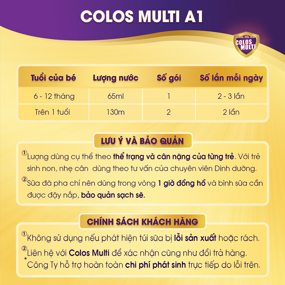 Sữa bột Colosmulti A1 hộp 2 gói x 14g tăng sức đề kháng cho trẻ - MẪU THỬ