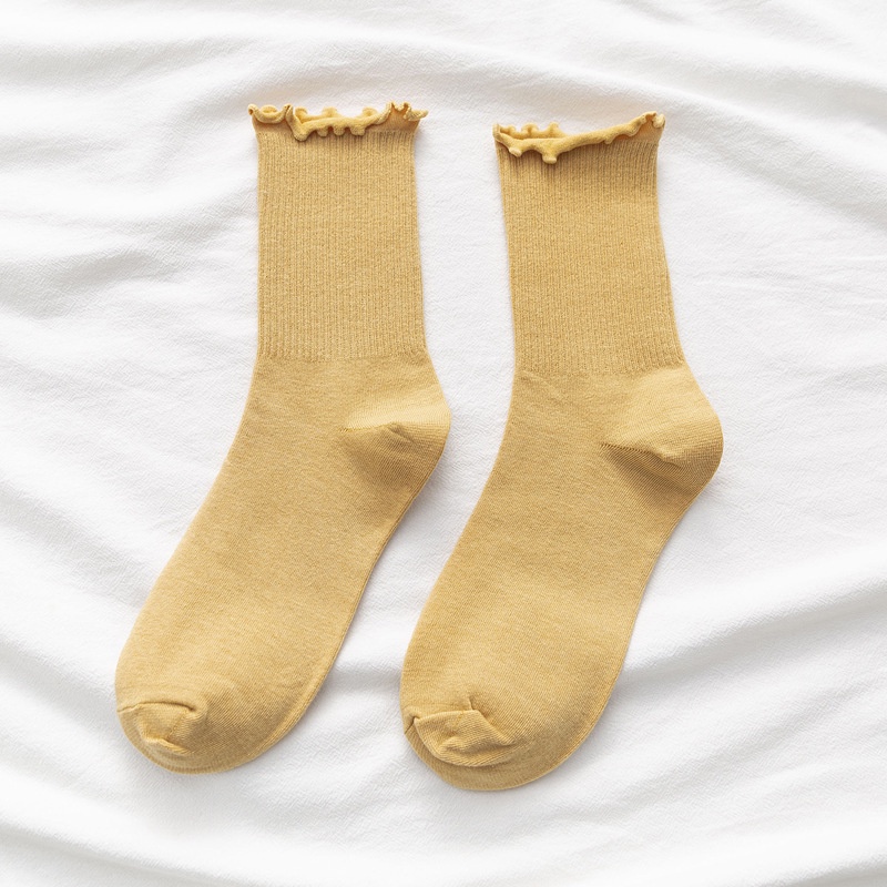 Tất cổ cao nữ bèo nhún cute, vớ bèo nhún nữ cổ cao màu trơn basic phong cách Vintage hàn quốc chống hôi chân TD30