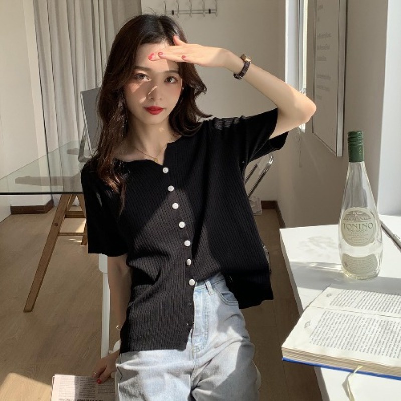 Áo khoác cardigan dệt kim ngắn tay màu trắng trẻ trung