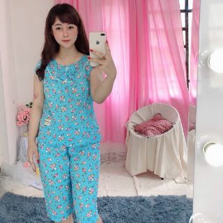 Bộ lanh kẻ và hoa siêu mát