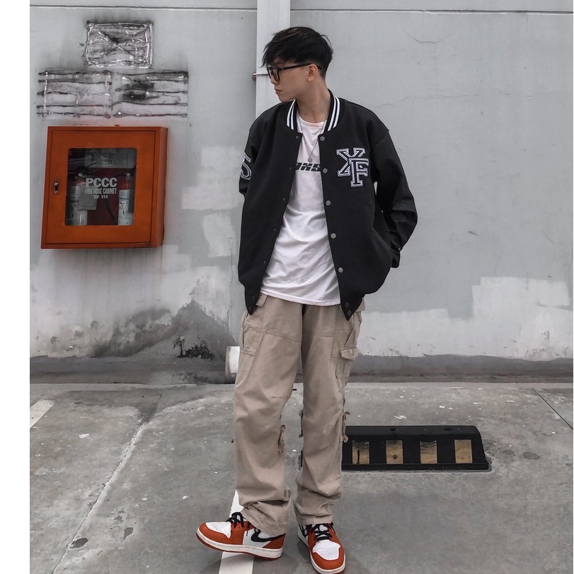 Áo Khoác Da Bomber Cao Cấp Màu Đen Nam Nữ Form Rộng 2 Lớp Thêu Local Brand Xfire