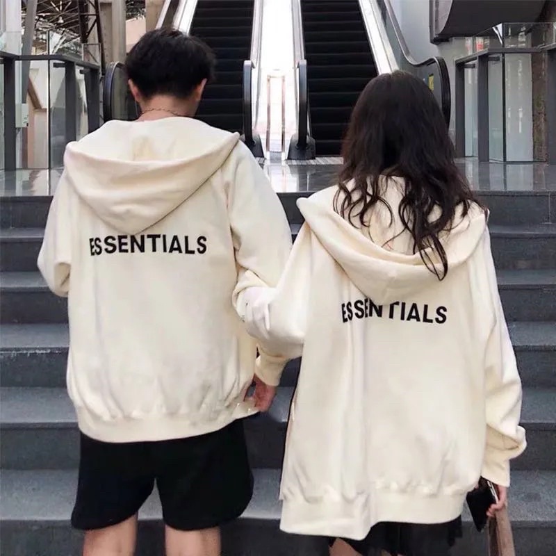 Áo Khoác Hoodie Zip ESSENTIAL Nam Nữ Unisex Dài Tay Có Mũ Khoá Kéo Màu Đen Be Xám Phom Rộng Chất Nỉ Bông Loại Đẹp | BigBuy360 - bigbuy360.vn