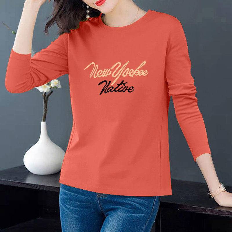 Áo thun cotton cổ tròn tay dài plus size cho phụ nữ trung niên