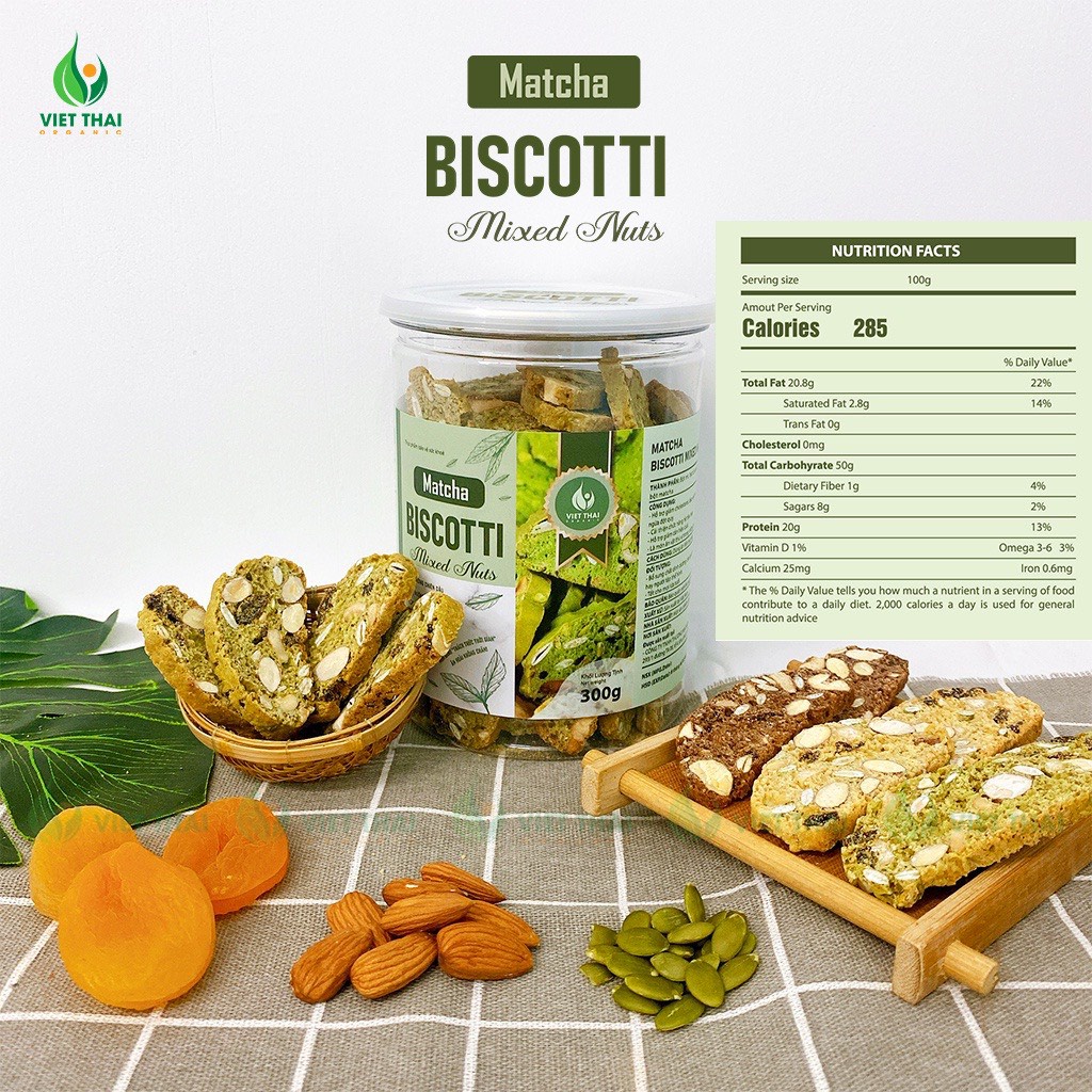 Bánh Biscotti ăn kiêng giảm cân heathly mix 3 vị siêu hạt, 100% nguyên cám, ăn sáng dinh dưỡng Việt Thái Organic