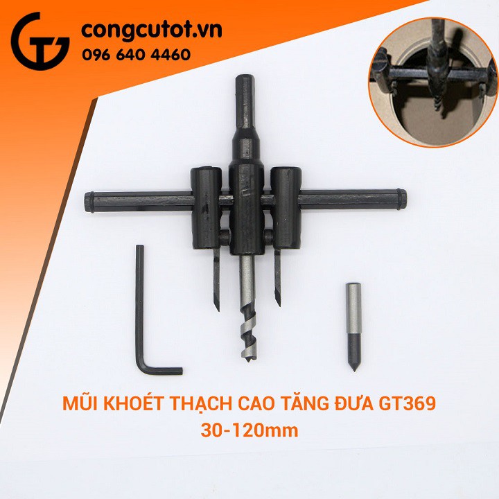 Bộ mũi khoan khoét điều chỉnh cữ chuyên dùng khoét thạch cao và gỗ ép mềm 30-120mm