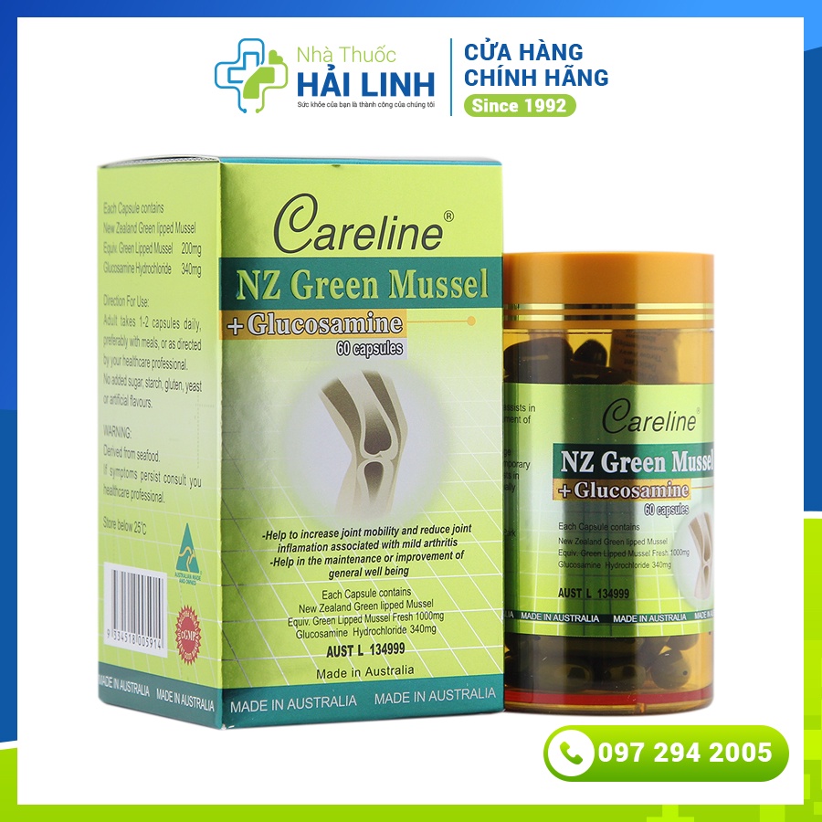 Viên uống xương khớp Careline NZ Green Mussel ⚡Mua 1 tặng 1⚡Nhập khẩu Úc chiết xuất vẹm xanh hỗ trợ giảm đau xương khớp