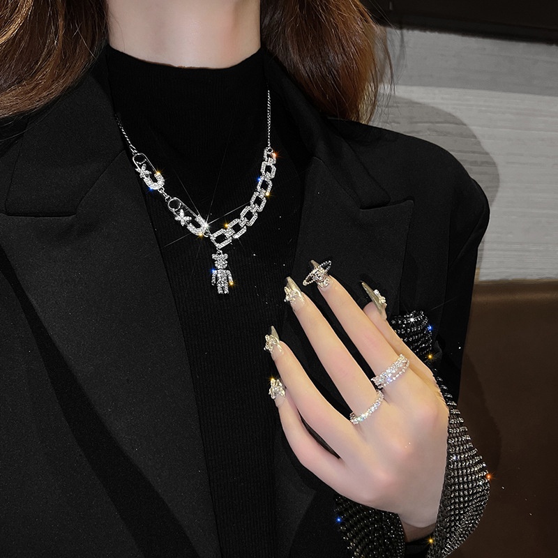 Phụ nữ vòng cổ gấu kim cương bằng thép titan sang trọng đầy đủ thời trang