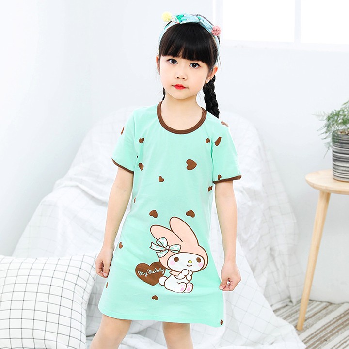 Đầm ngủ bé gái cotton mát mẻ hình thỏ cute cho bé 4-10 tuổi BBShine – DN001